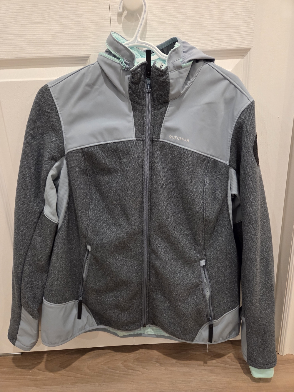 Quechua Gray and Light Gray Hooded Softshell Jacket